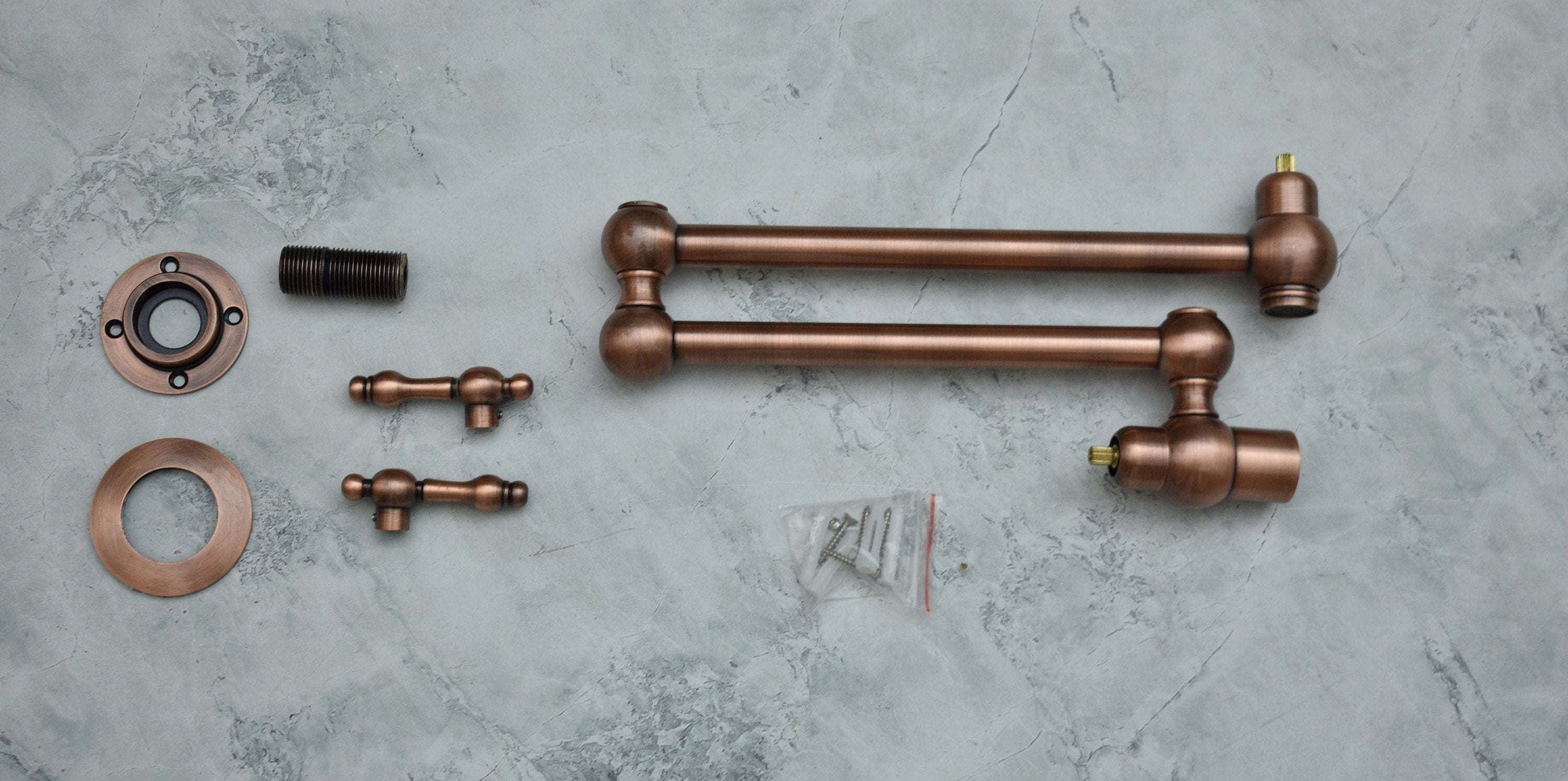 Handmade Copper Pot Filler Faucet – Wall Mount Kitchen Stove Faucet with Dual Brass Handles