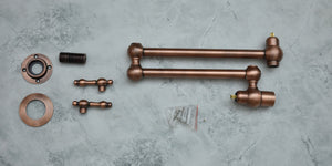 Handmade Copper Pot Filler Faucet – Wall Mount Kitchen Stove Faucet with Dual Brass Handles