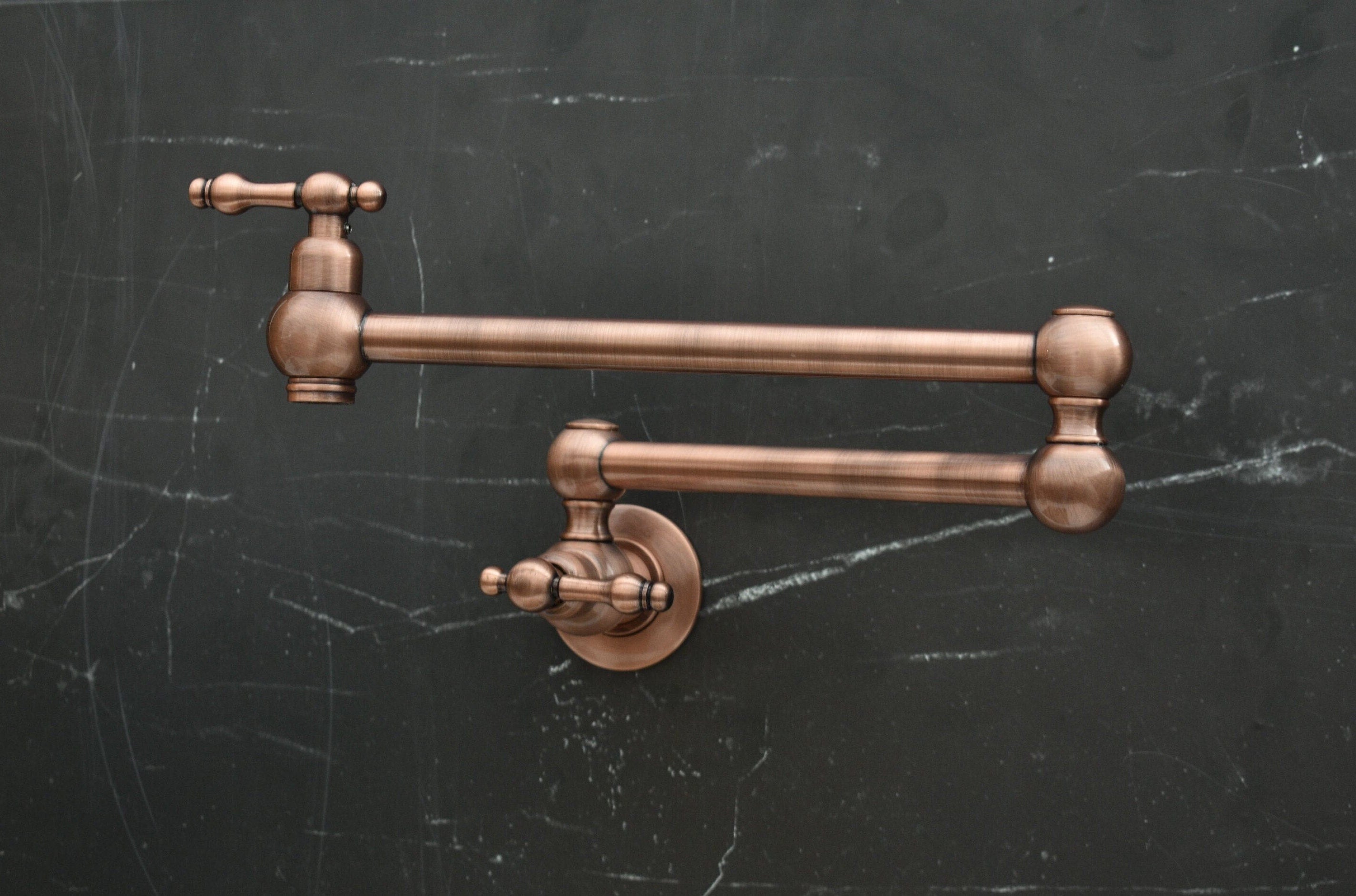 Handmade Copper Pot Filler Faucet – Wall Mount Kitchen Stove Faucet with Dual Brass Handles