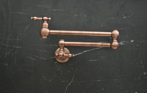 Handmade Copper Pot Filler Faucet – Wall Mount Kitchen Stove Faucet with Dual Brass Handles