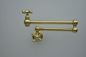 Solid Brass Pot Filler Faucet – Wall Mounted Unlacquered Brass Kitchen Faucet | 21-Inch Stove Pot Filler with Dual Lever Handles