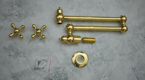 Solid Brass Pot Filler Faucet – Wall Mounted Unlacquered Brass Kitchen Faucet | 21-Inch Stove Pot Filler with Dual Lever Handles