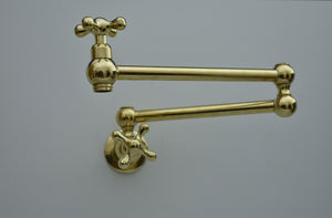 Solid Brass Pot Filler Faucet – Wall Mounted Unlacquered Brass Kitchen Faucet | 21-Inch Stove Pot Filler with Dual Lever Handles