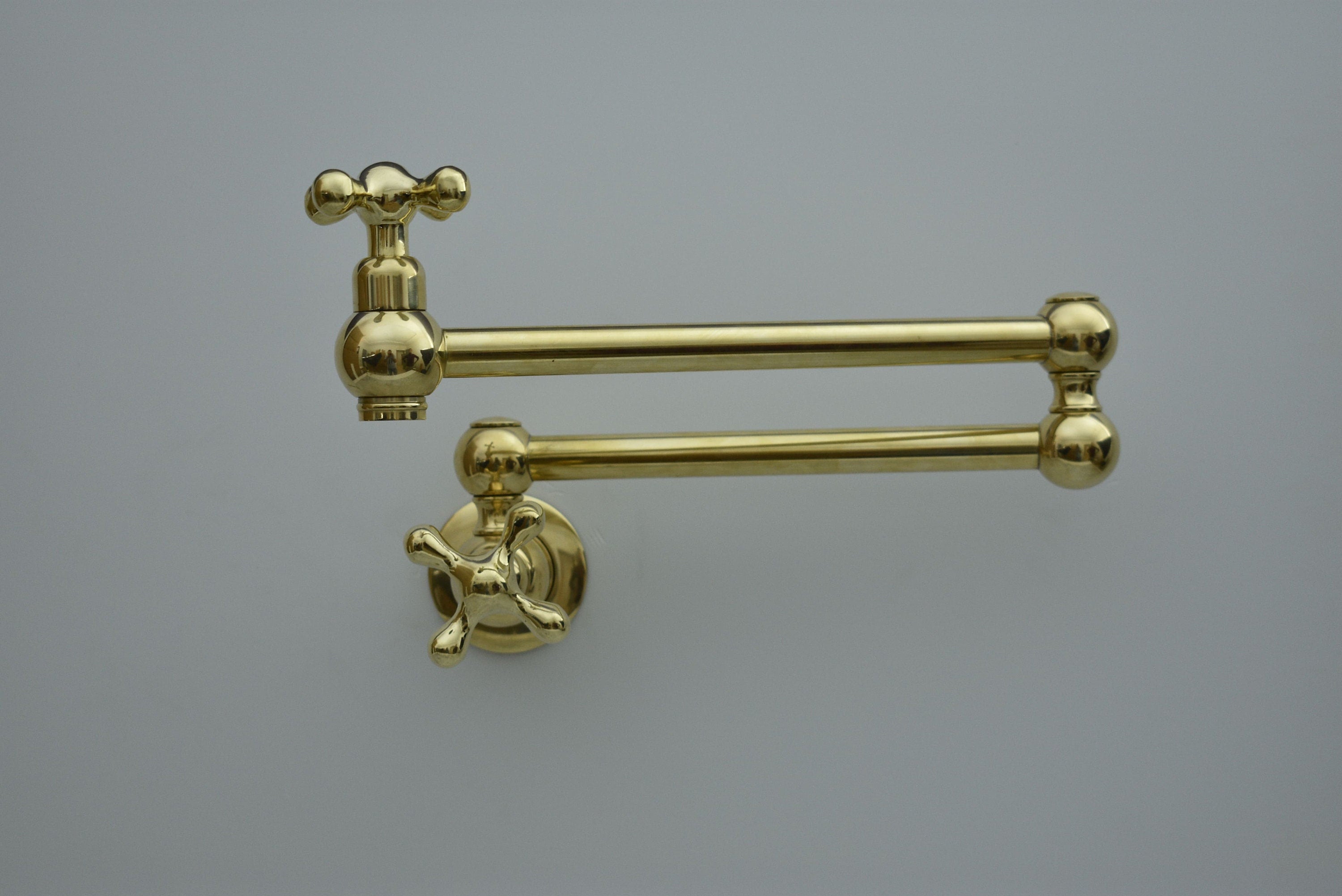 Solid Brass Pot Filler Faucet – Wall Mounted Unlacquered Brass Kitchen Faucet | 21-Inch Stove Pot Filler with Dual Lever Handles