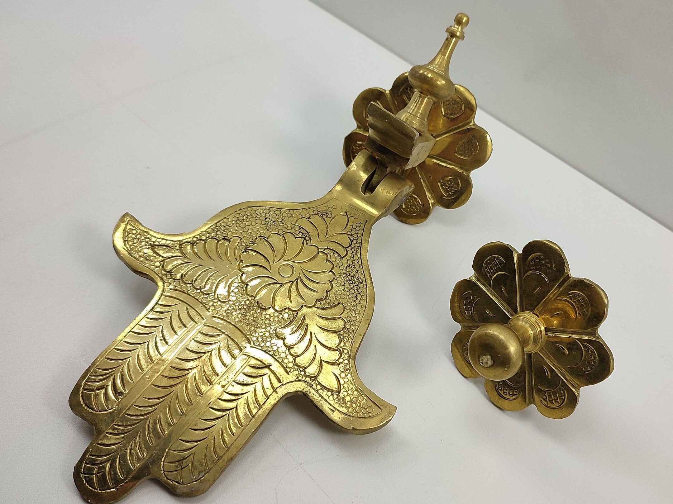 Unlaquered Brass Vintage Moroccan Hamsa Hand Door Knocker