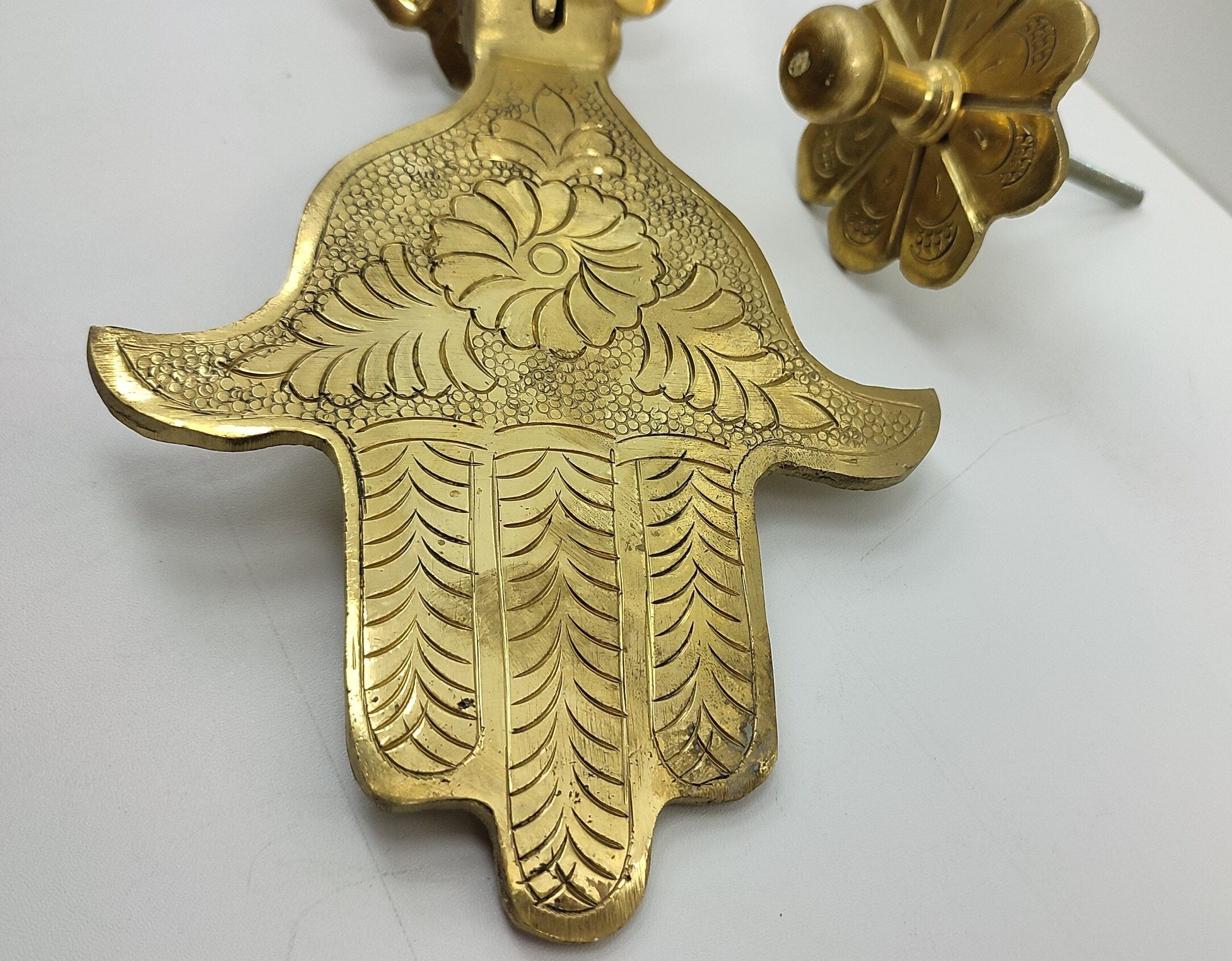 Unlaquered Brass Vintage Moroccan Hamsa Hand Door Knocker