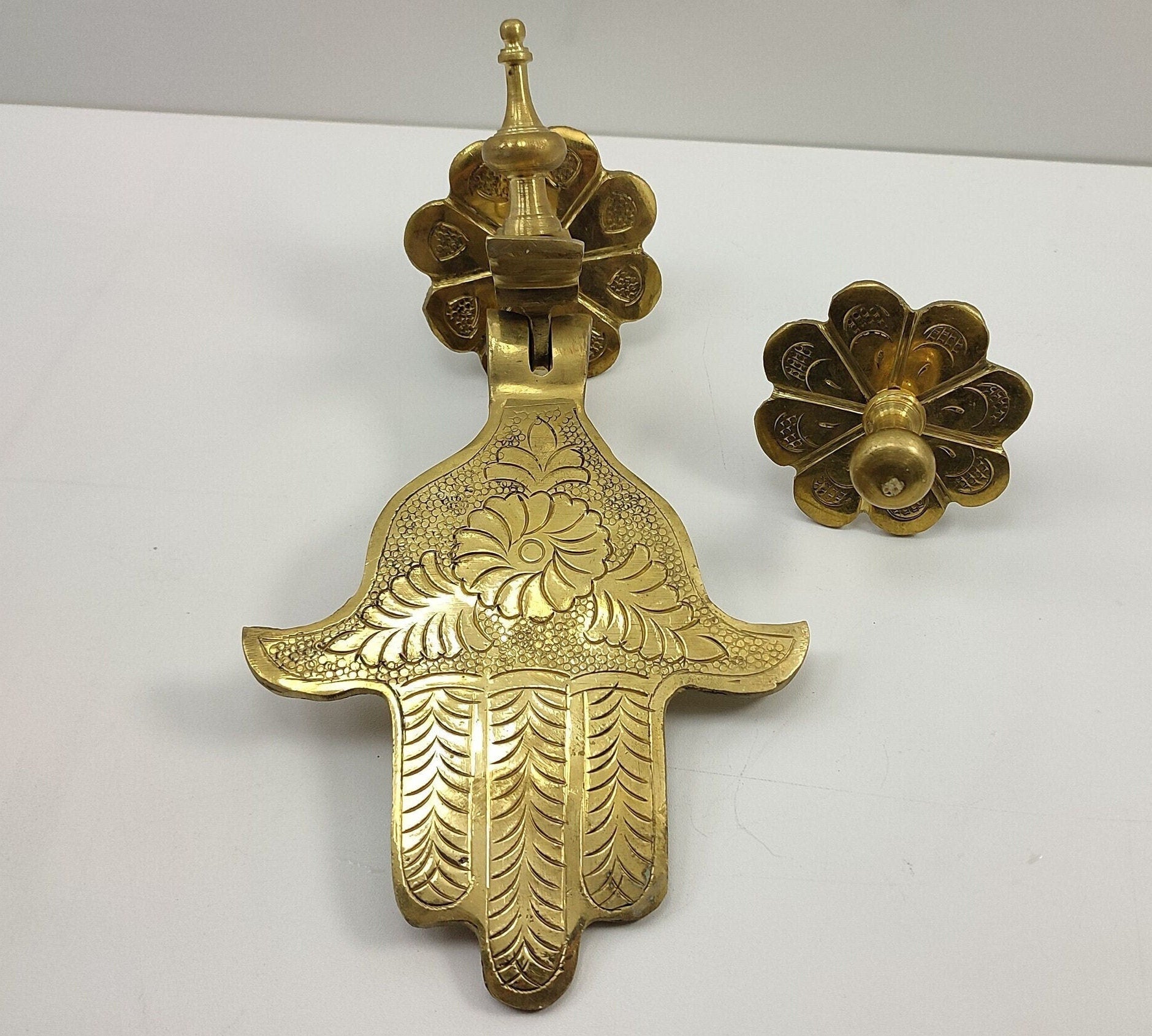 Unlaquered Brass Vintage Moroccan Hamsa Hand Door Knocker