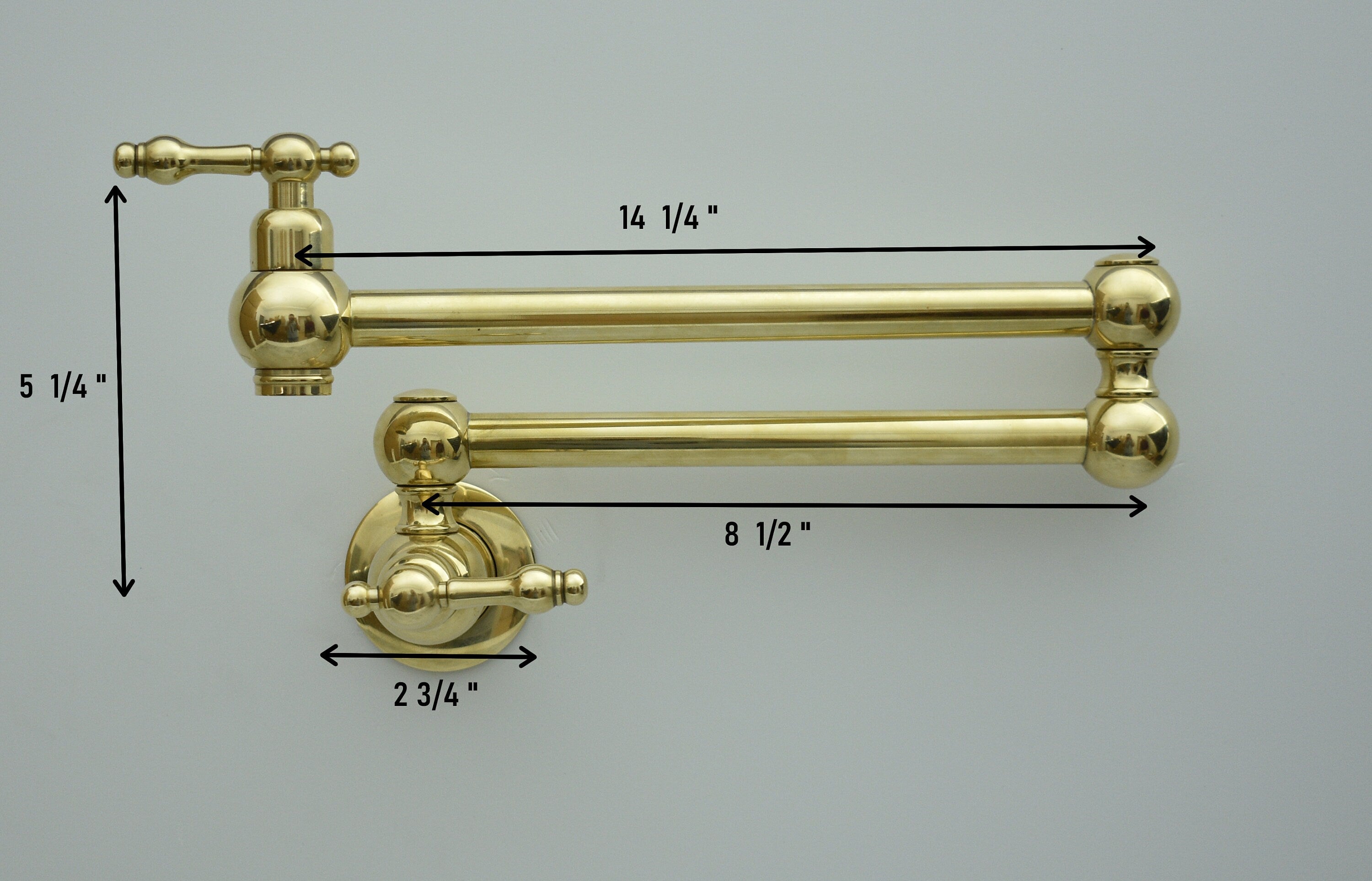 Solid Brass Pot Filler Faucet – Brass Wall Mount Kitchen Faucet | 21” Stove Pot Filler with Dual Handles