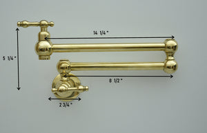 Solid Brass Pot Filler Faucet – Brass Wall Mount Kitchen Faucet | 21” Stove Pot Filler with Dual Handles