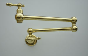 Solid Brass Pot Filler Faucet – Brass Wall Mount Kitchen Faucet | 21” Stove Pot Filler with Dual Handles