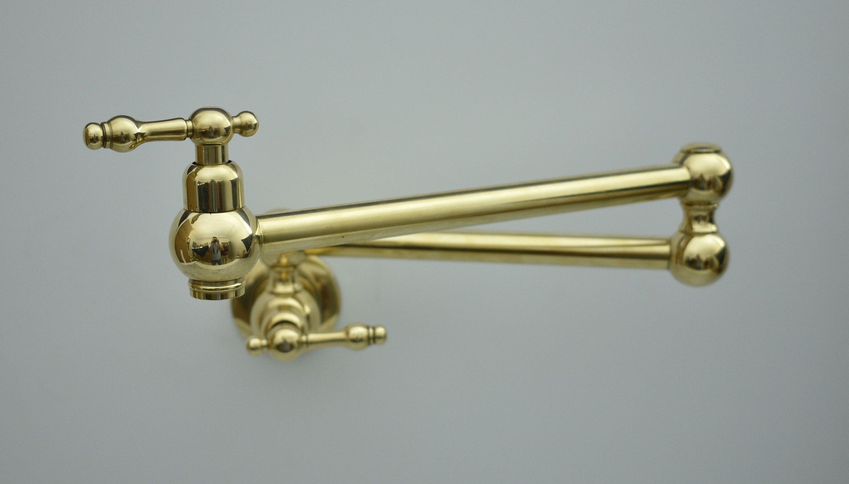 Solid Brass Pot Filler Faucet – Brass Wall Mount Kitchen Faucet | 21” Stove Pot Filler with Dual Handles