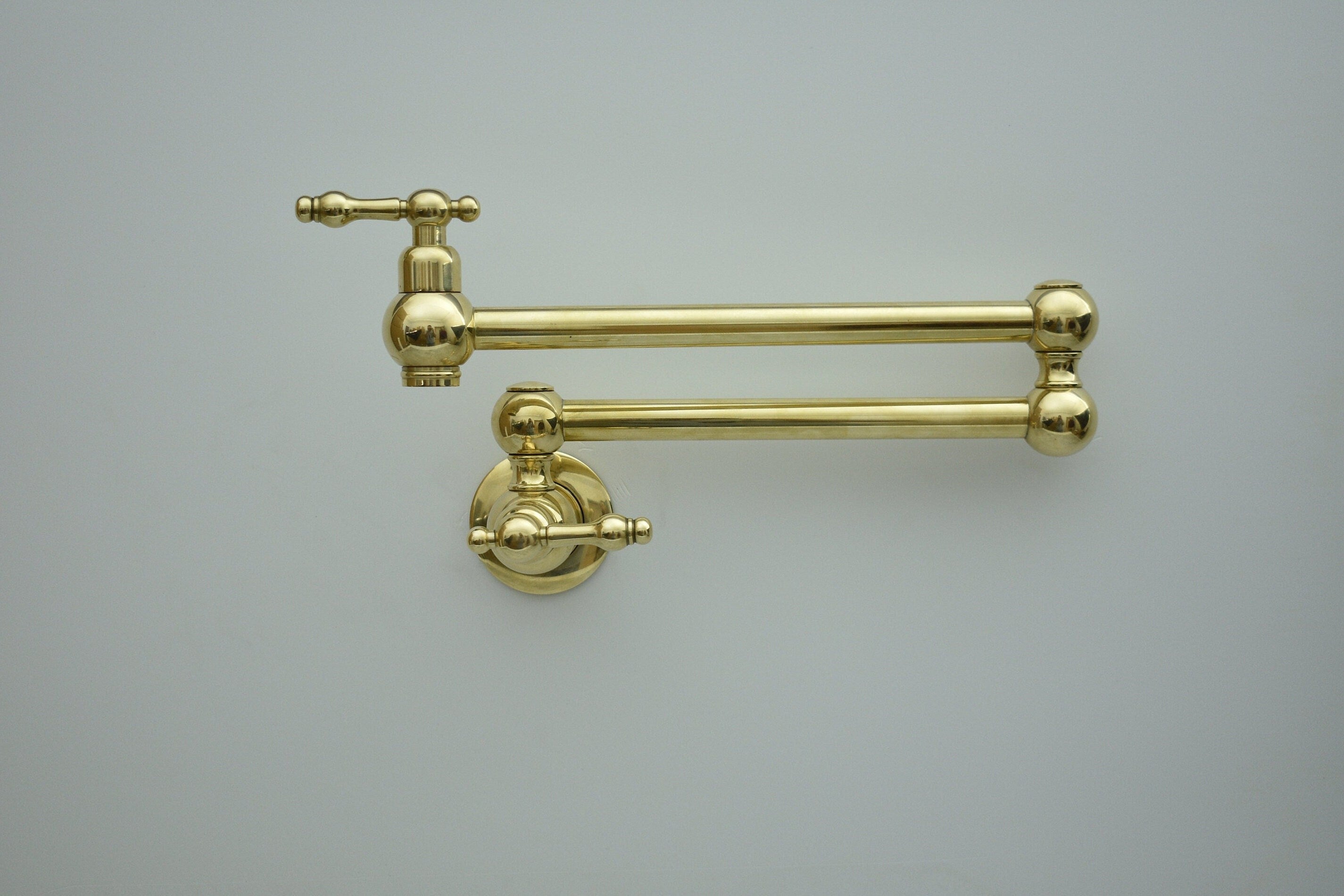 Solid Brass Pot Filler Faucet – Brass Wall Mount Kitchen Faucet | 21” Stove Pot Filler with Dual Handles