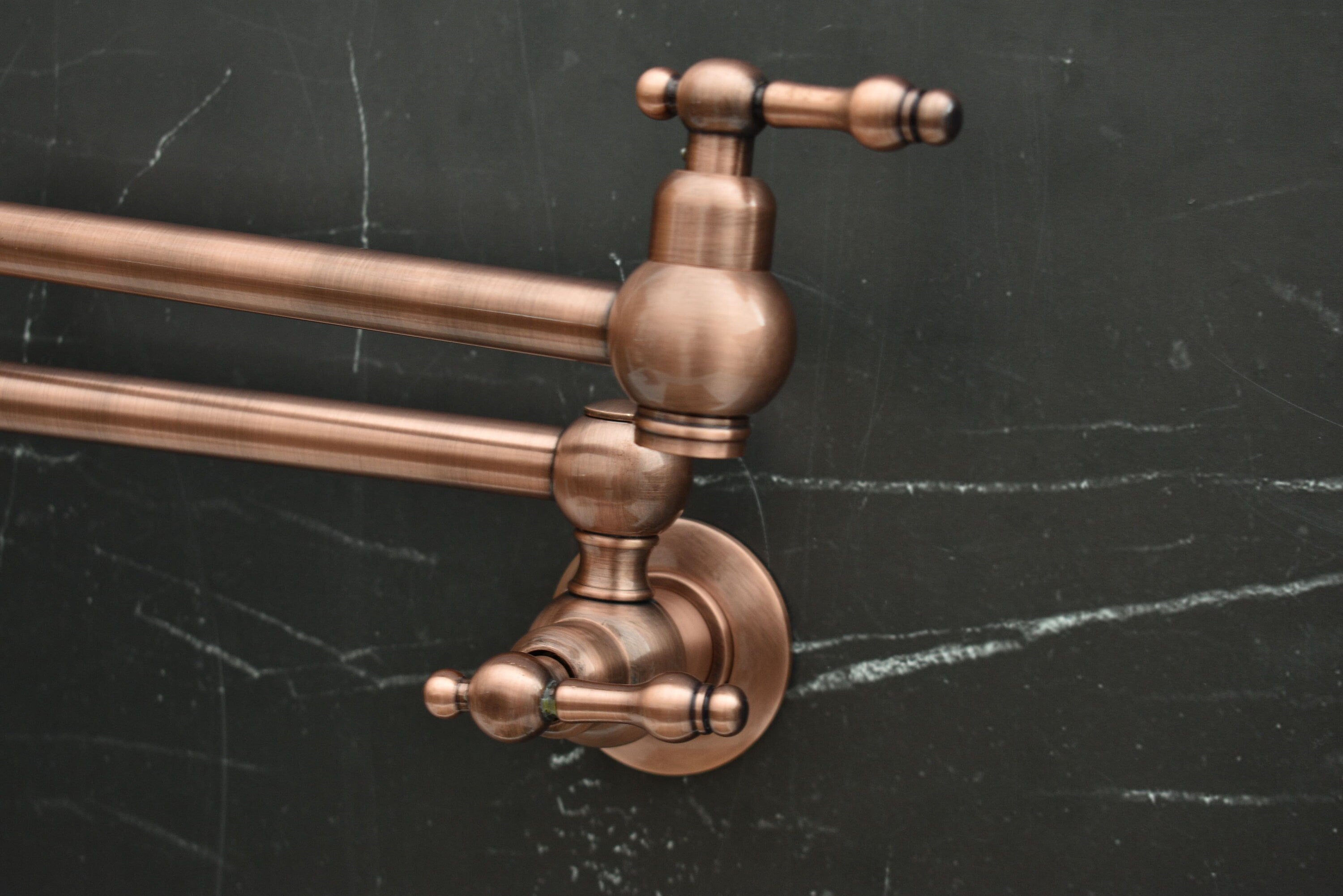 Handmade Copper Pot Filler Faucet – Wall Mount Kitchen Stove Faucet with Dual Brass Handles