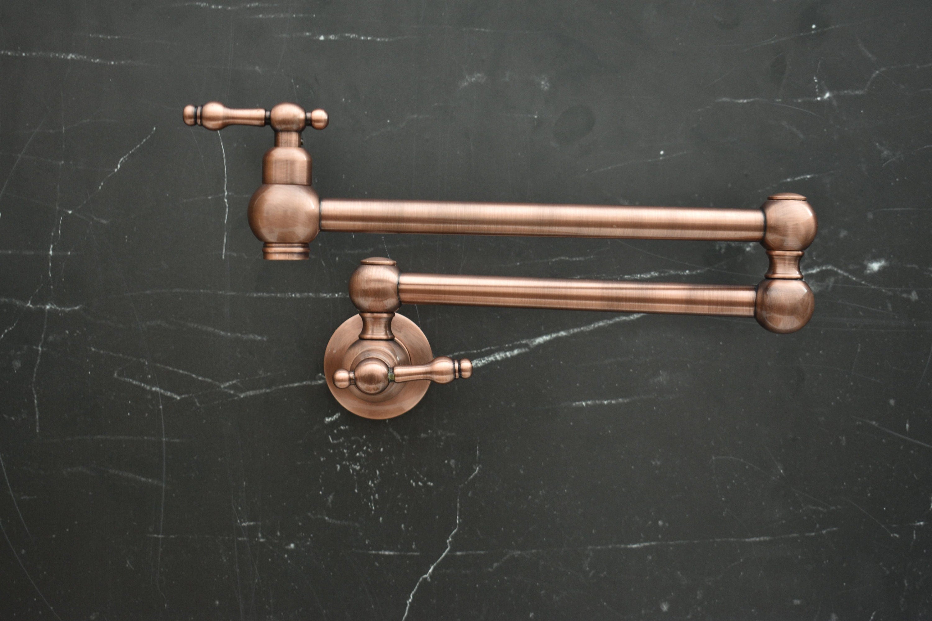 Handmade Copper Pot Filler Faucet – Wall Mount Kitchen Stove Faucet with Dual Brass Handles