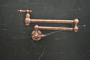 Handmade Copper Pot Filler Faucet – Wall Mount Kitchen Stove Faucet with Dual Brass Handles