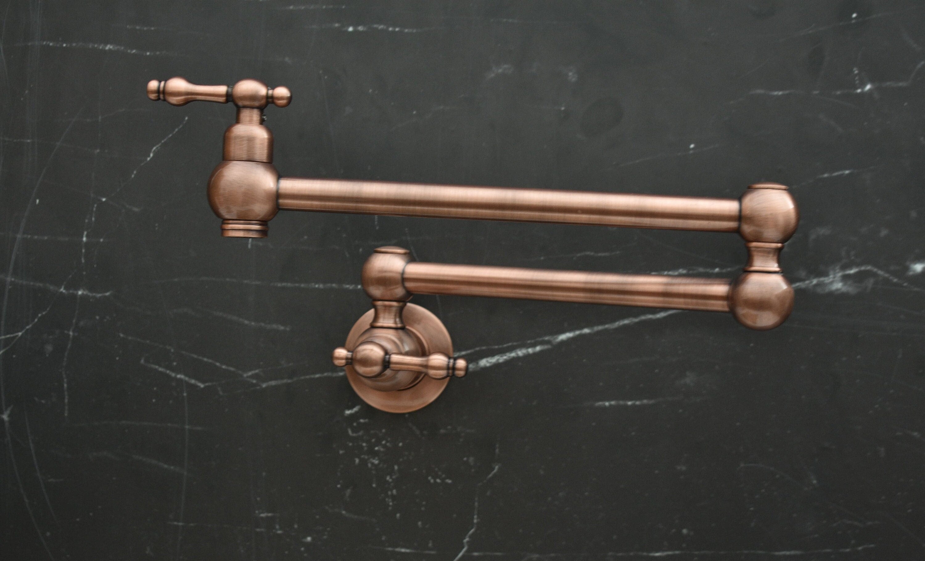 Handmade Copper Pot Filler Faucet – Wall Mount Kitchen Stove Faucet with Dual Brass Handles