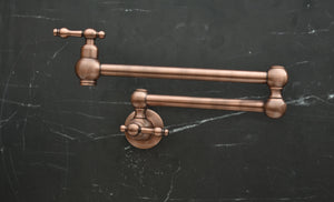 Handmade Copper Pot Filler Faucet – Wall Mount Kitchen Stove Faucet with Dual Brass Handles