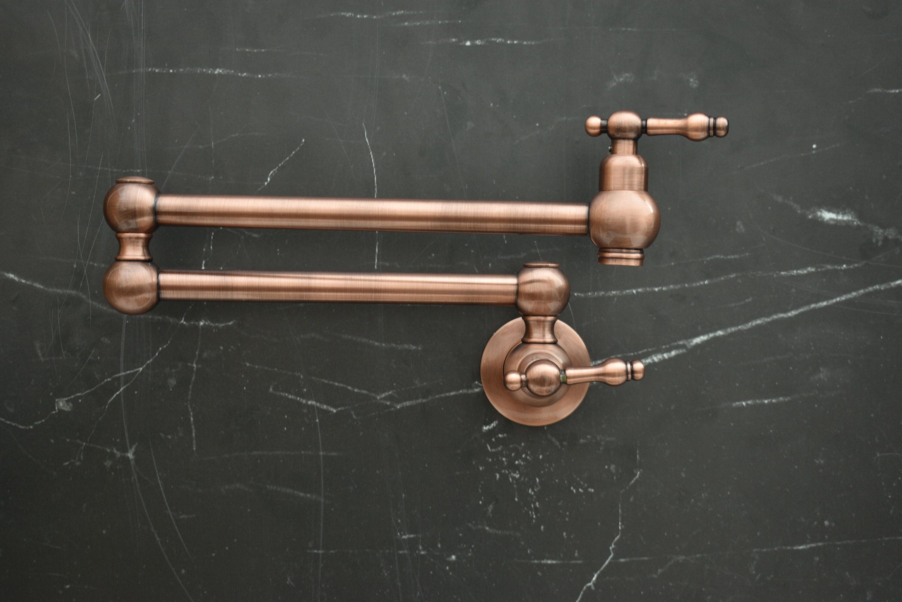 Handmade Copper Pot Filler Faucet – Wall Mount Kitchen Stove Faucet with Dual Brass Handles