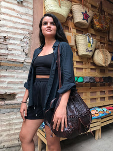 Drawstring Leather bag, Leather drawstring bag for women, Leather handwork bucket bag, women Wanderlust Bag, Handmade Engraved Leather Bag