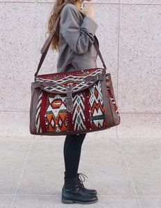 Kilim Duffle bag, leather duffle bag, duffle weekender bag, kilim bag clearance, handmade rug bag, duffle boho chic bag, weekender bag kilim