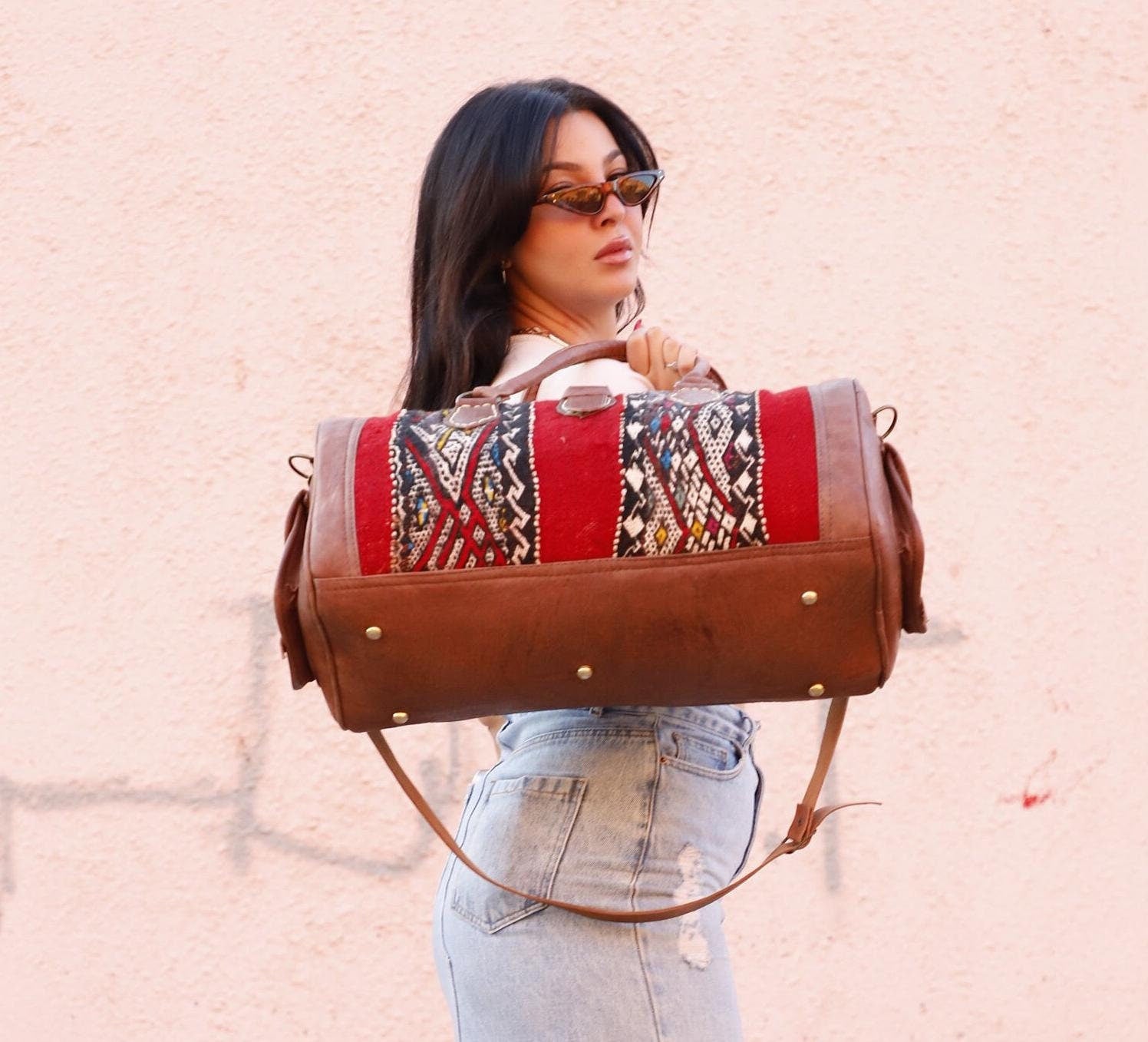 Kilim Weekender Bag, Kilim duffle travel bag, kilim Duffle Bag, Moroccan Leather duffle bag, Unisex Kilim Weekender Bag, hipster travel bag