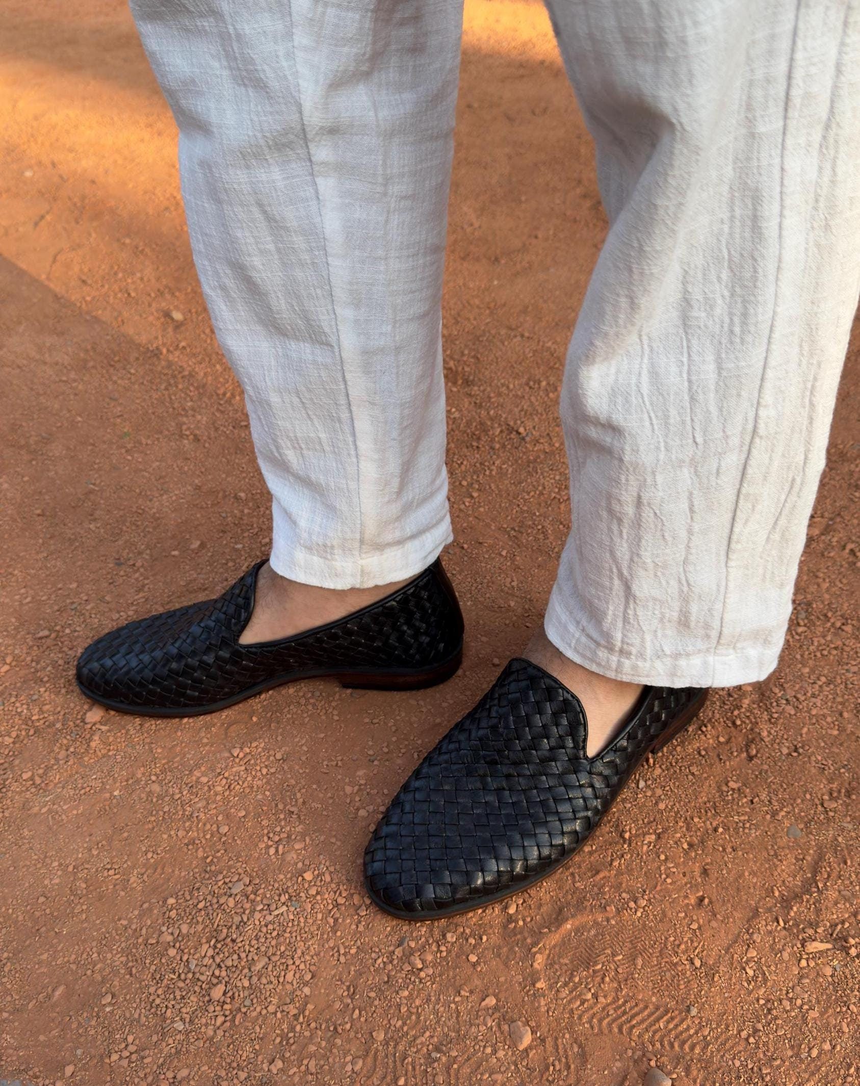 Men’s Handmade Braided Leather Moccasins – Premium Genuine Leather Loafers for Men
