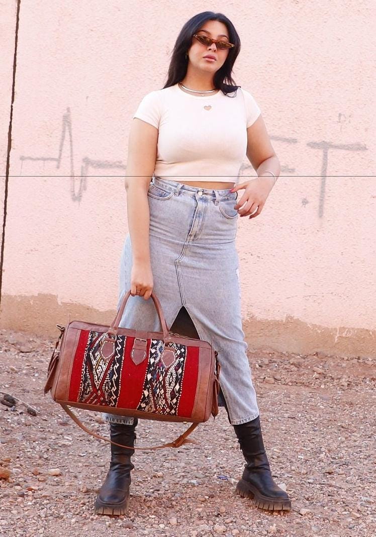 Kilim Weekender Bag, Kilim duffle travel bag, kilim Duffle Bag, Moroccan Leather duffle bag, Unisex Kilim Weekender Bag, hipster travel bag