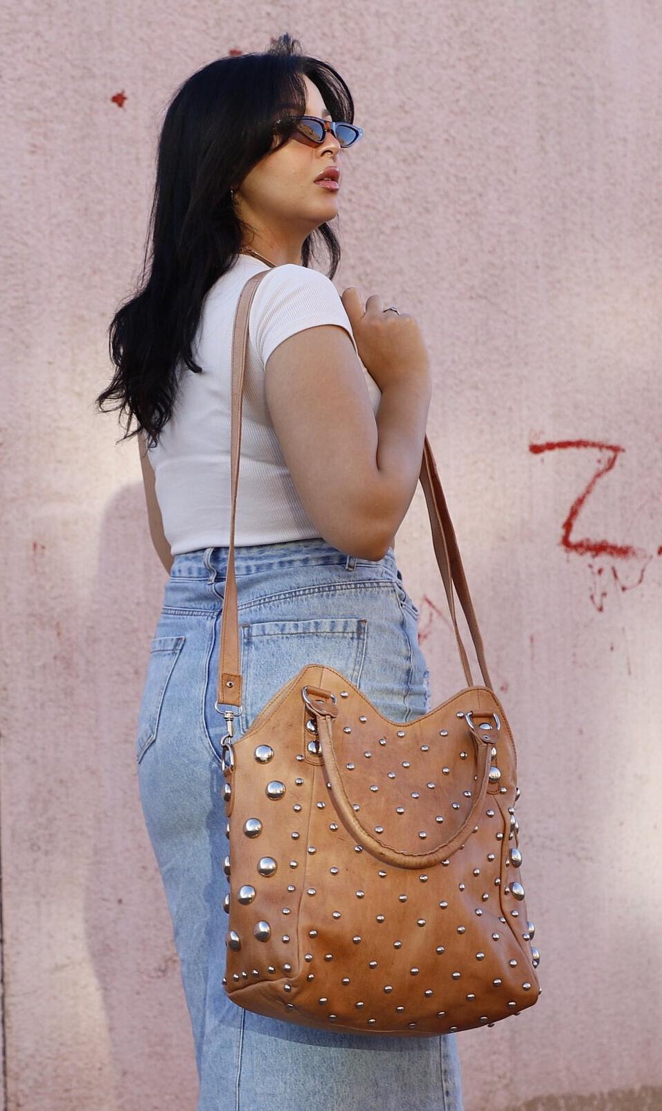 Dot Studded tote bag, Studded leather handbag, Polka dot Studded tote bag, Moroccan Black leather studded bag, gothic rivets Leather Bag