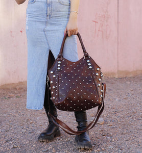 Dot Studded tote bag, Studded leather handbag, Polka dot Studded tote bag, Moroccan Black leather studded bag, gothic rivets Leather Bag