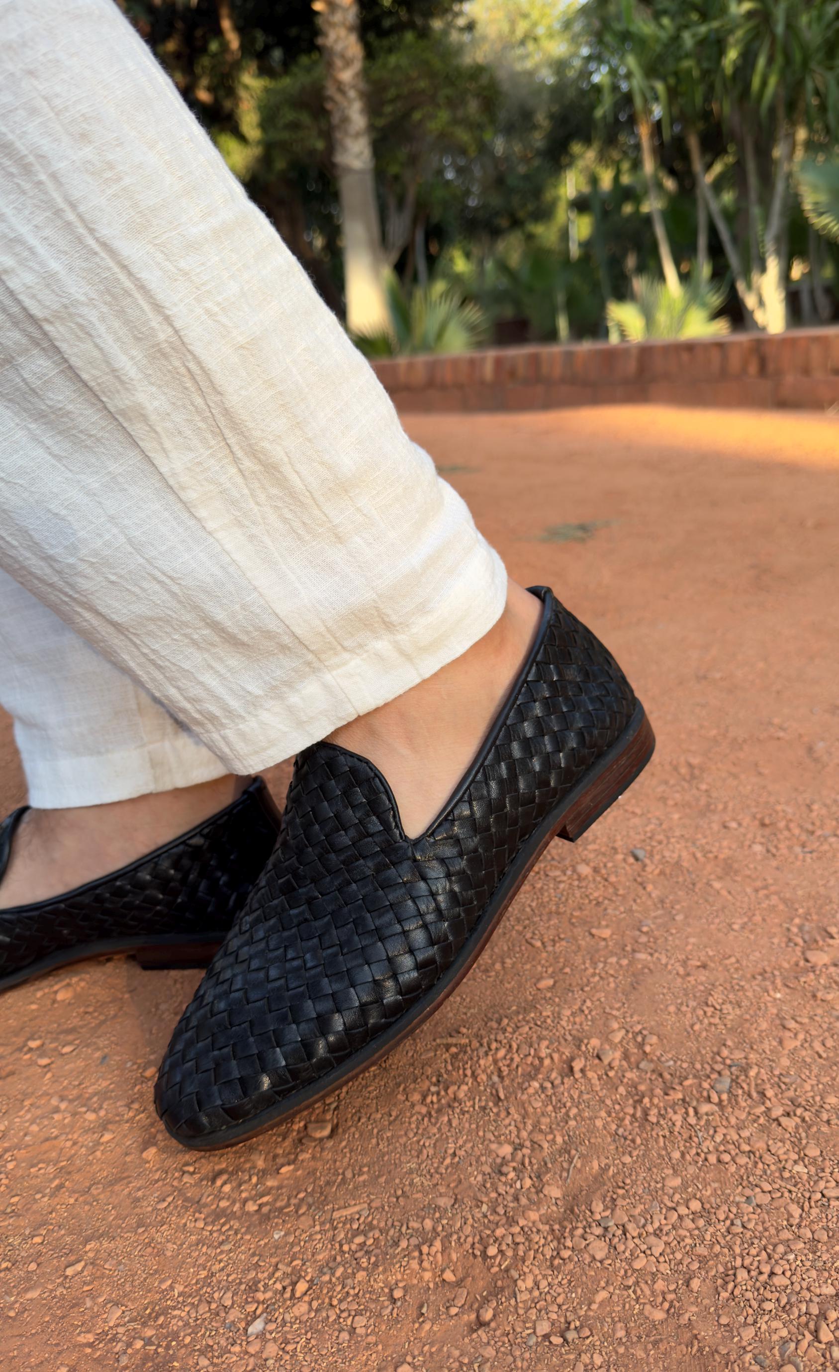 Men’s Handmade Braided Leather Moccasins – Premium Genuine Leather Loafers for Men
