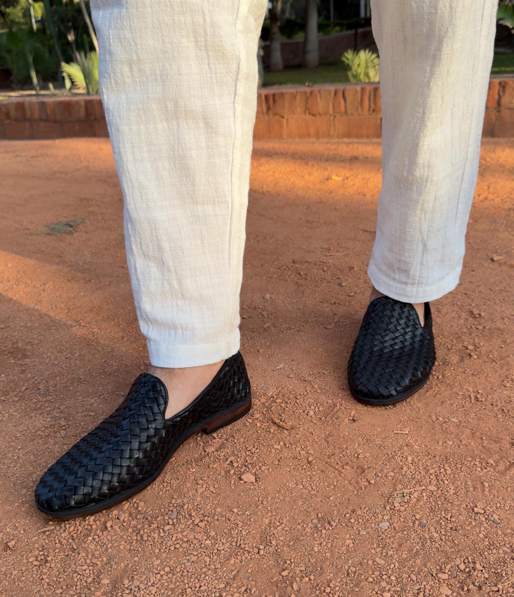 Men’s Handmade Braided Leather Moccasins – Premium Genuine Leather Loafers for Men