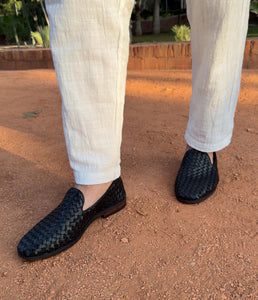 Men’s Handmade Braided Leather Moccasins – Premium Genuine Leather Loafers for Men