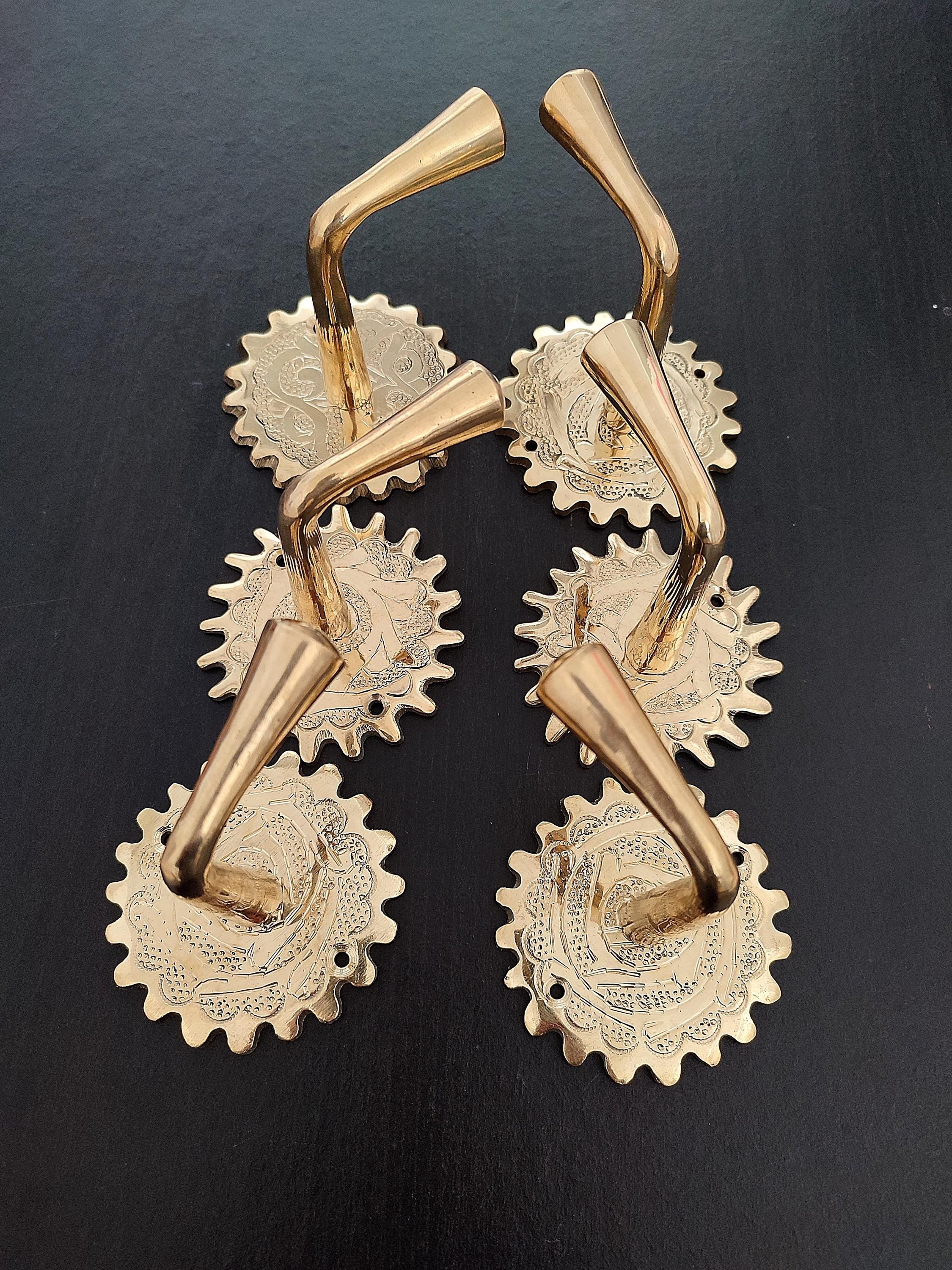 Engraved Brass Wall Hook , Handcrafted Vintage Coat and Towel Hanger, Decorative Moroccan Wall Mount Hook for Home & Bathroom