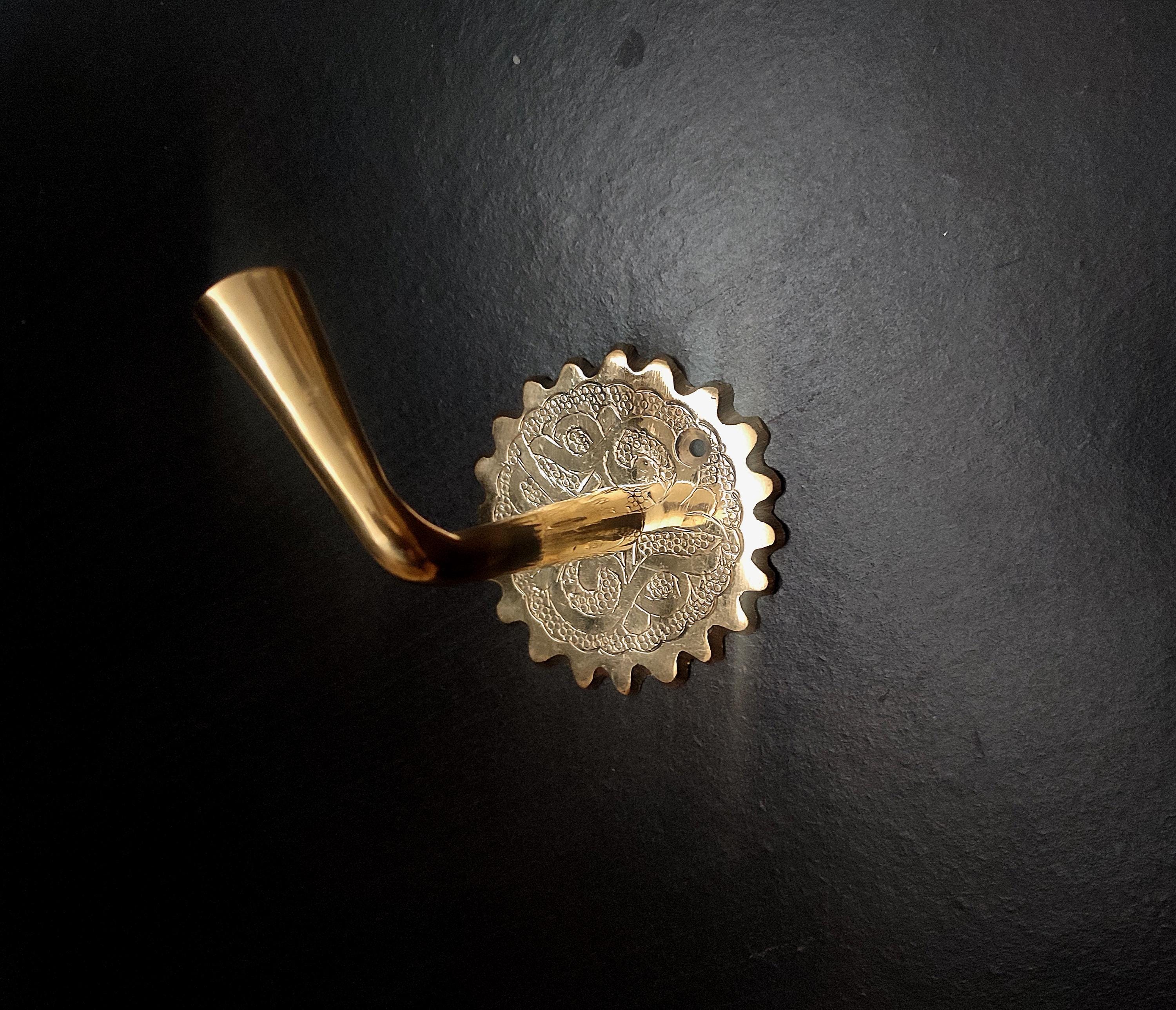 Engraved Brass Wall Hook , Handcrafted Vintage Coat and Towel Hanger, Decorative Moroccan Wall Mount Hook for Home & Bathroom