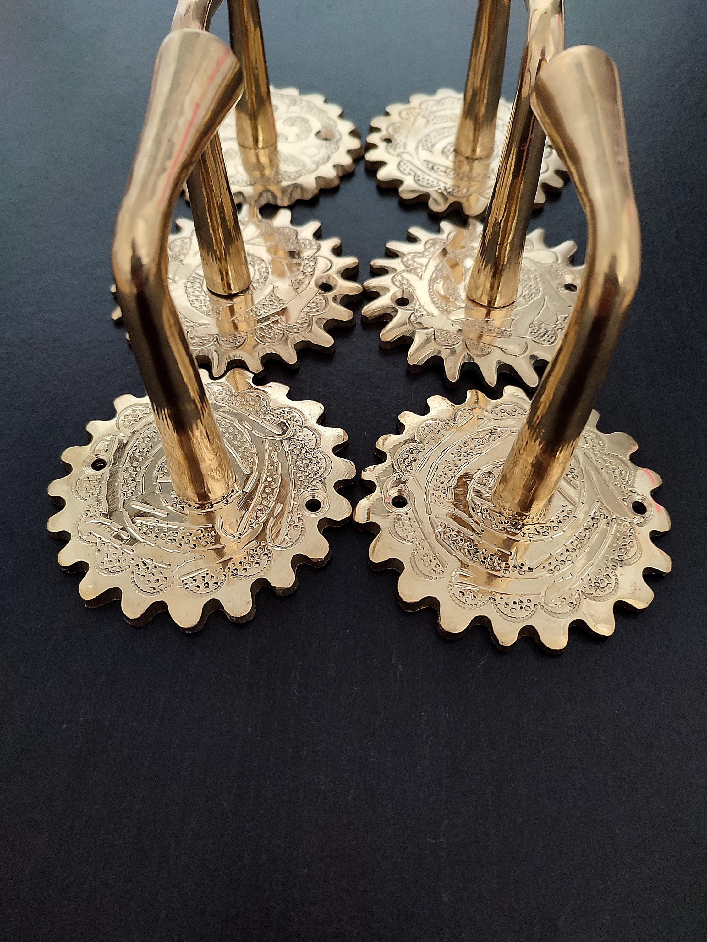 Engraved Brass Wall Hook , Handcrafted Vintage Coat and Towel Hanger, Decorative Moroccan Wall Mount Hook for Home & Bathroom