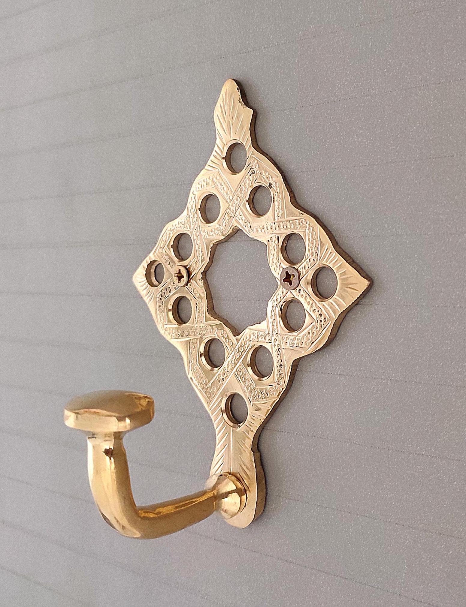 Handmade Brass Wall Hook , Vintage Moroccan Coat Hook – Decorative Towel Hanger , Rustic Entryway Hook , Solid Brass Wall Decor