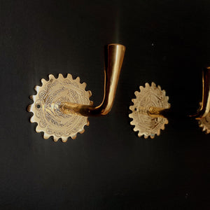 Engraved Brass Wall Hook , Handcrafted Vintage Coat and Towel Hanger, Decorative Moroccan Wall Mount Hook for Home & Bathroom