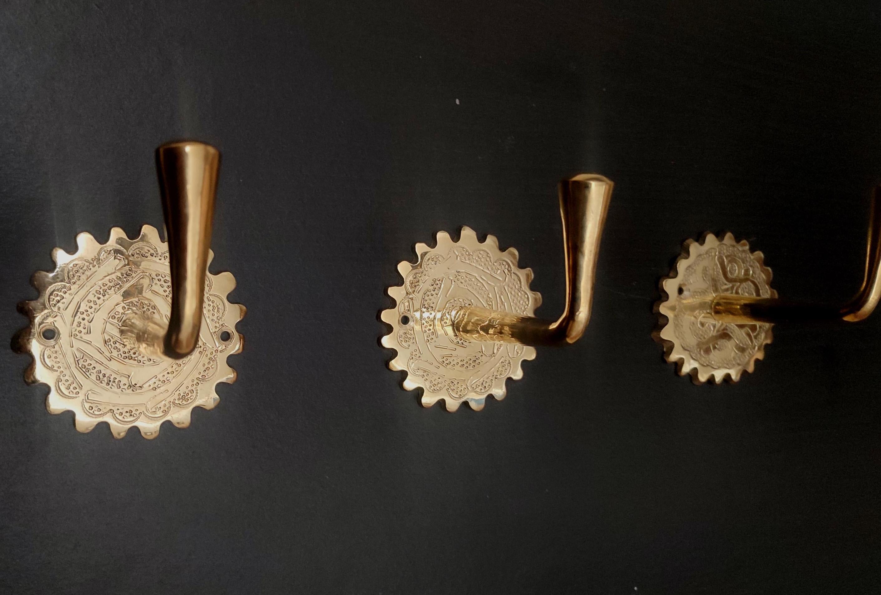 Engraved Brass Wall Hook , Handcrafted Vintage Coat and Towel Hanger, Decorative Moroccan Wall Mount Hook for Home & Bathroom