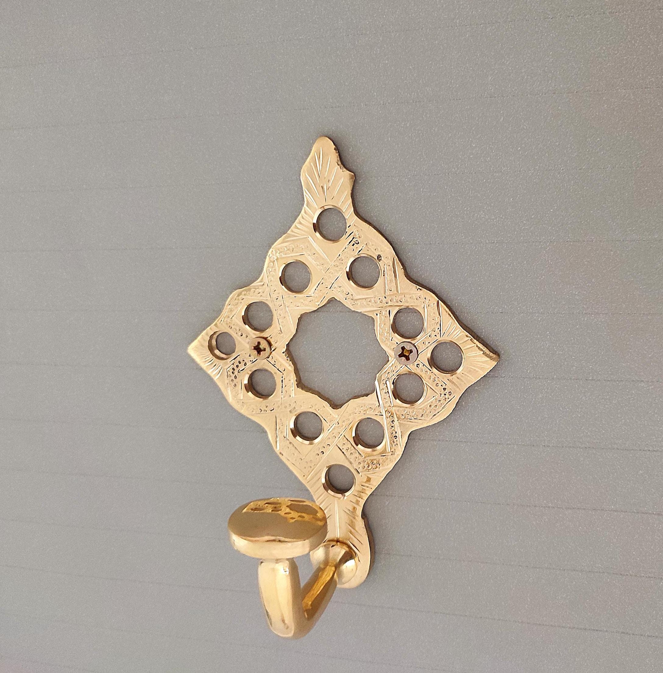 Handmade Brass Wall Hook , Vintage Moroccan Coat Hook – Decorative Towel Hanger , Rustic Entryway Hook , Solid Brass Wall Decor