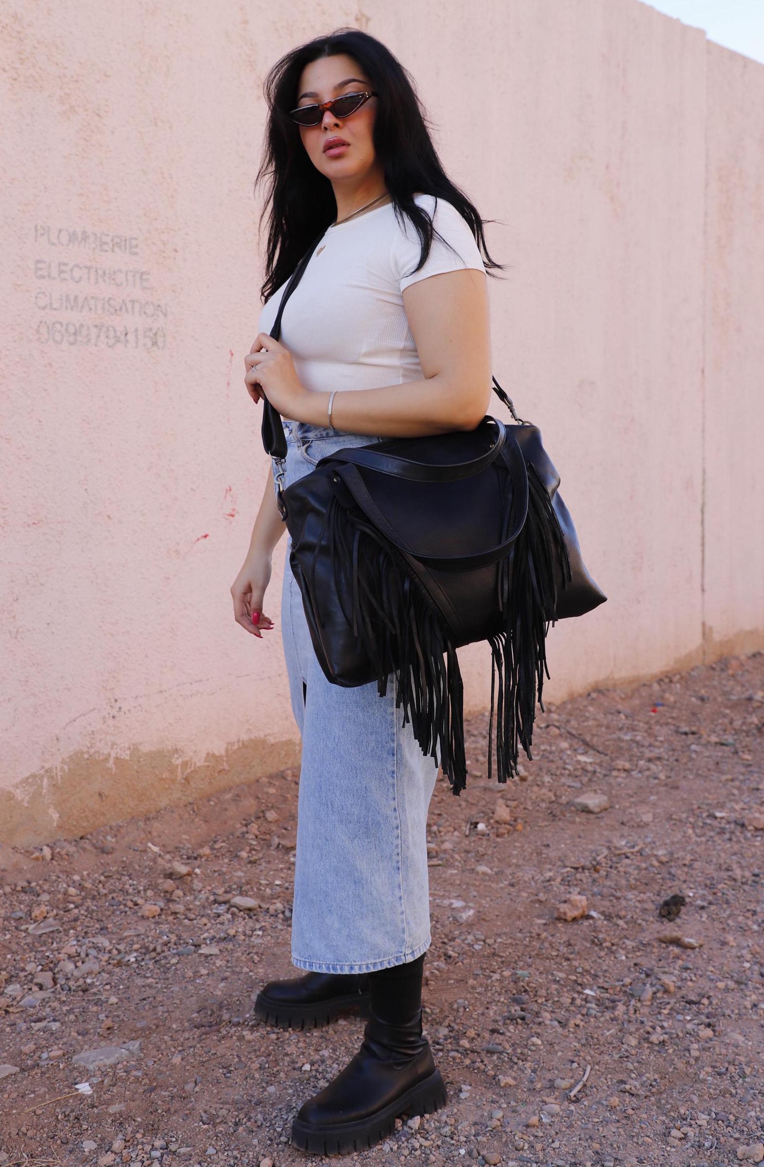 Leather Fringe Tote Bag - Boho Western Crossbody Bag - Festival Fringe Handbag - Coachella Inspired Shoulder Bag - Handmade bag Gift for Her