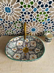 Ceramic Sink – Oval Vessel Basin – Hand-Painted Bathroom Sink