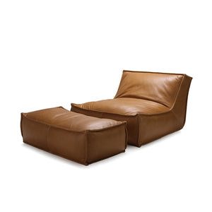 Boho Chic Armless Sofa with Square Ottoman - Handcrafted Leather Lounger