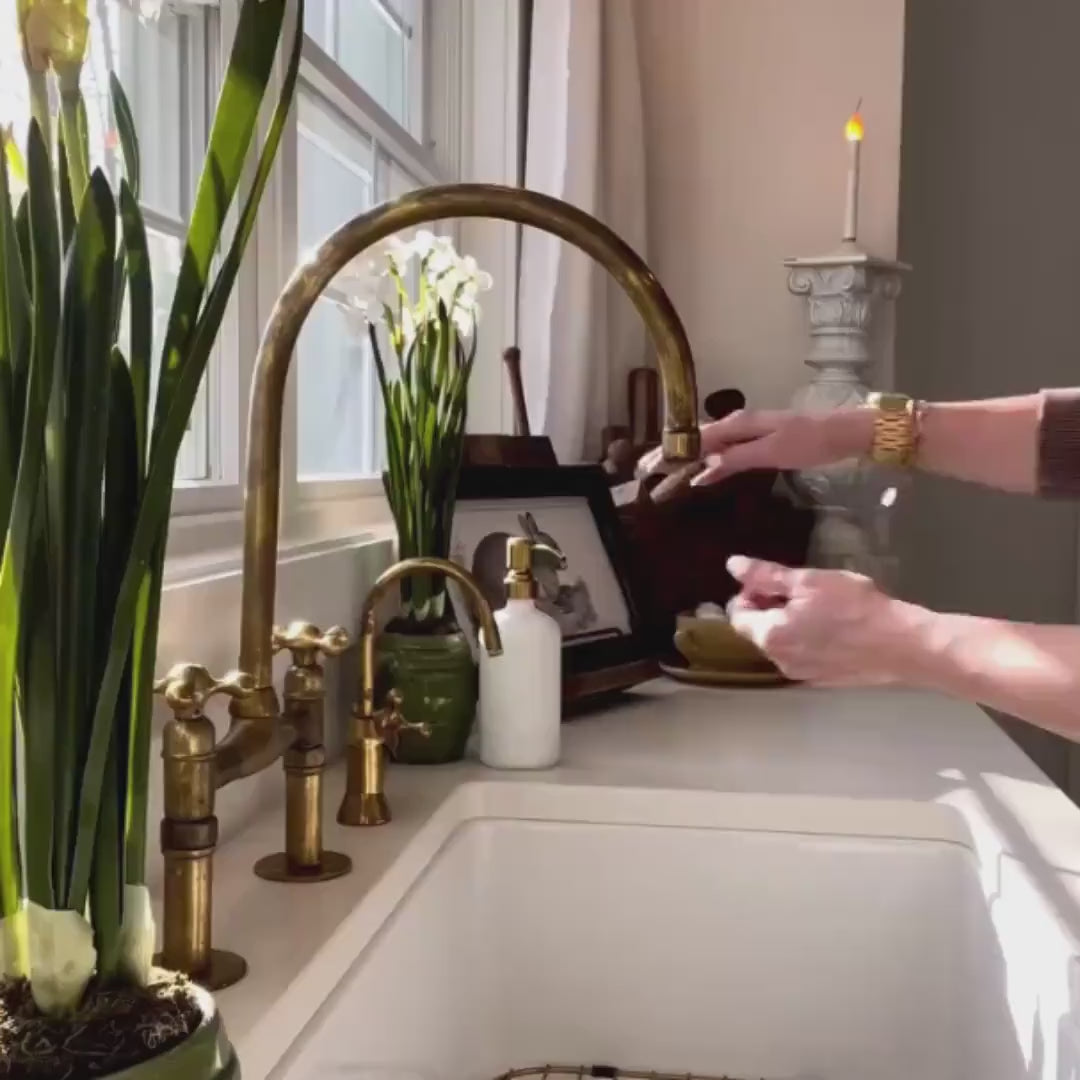 Unlacquered Brass Bridge Faucet Set – Sprayer & Cold Water Tap for Kitchen & Bathroom