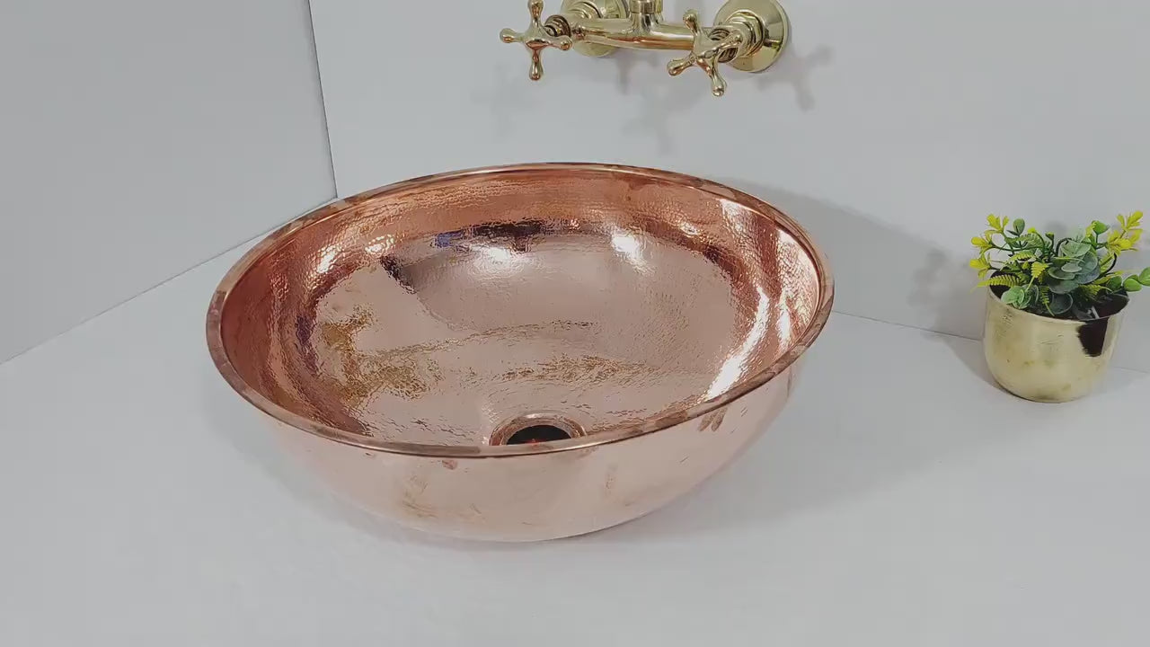Handcrafted Hammered Moroccan Copper Sink  - 16.5 inch x 7.4 inch