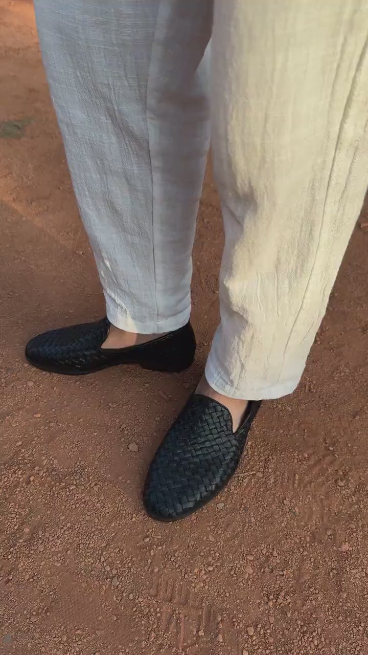 Men’s Handmade Braided Leather Moccasins – Premium Genuine Leather Loafers for Men