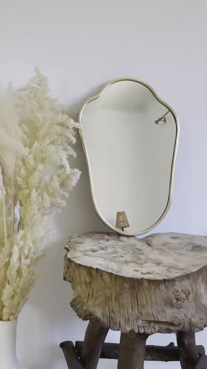 Antique Brass Mirror - Italian Shield Form Wall Mirror - Handcrafted Brass Frame