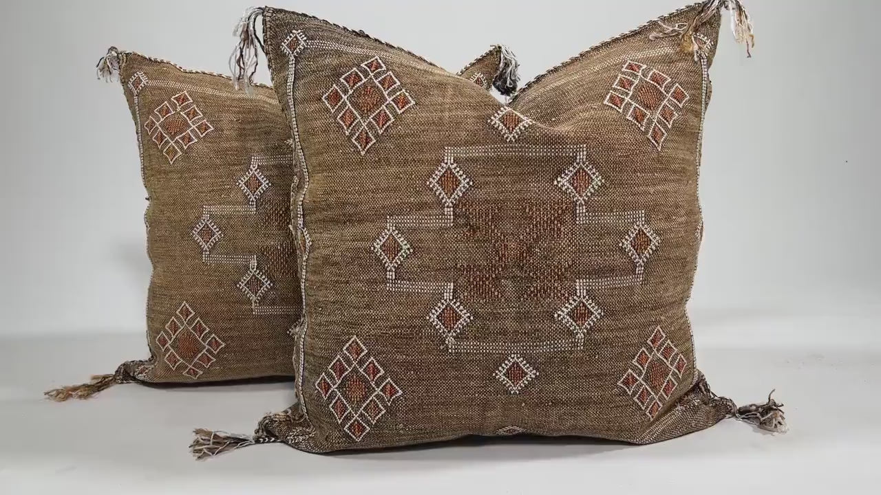 Brown Moroccan Cactus Silk Pillow - Decorative Cushion in Various Sizes