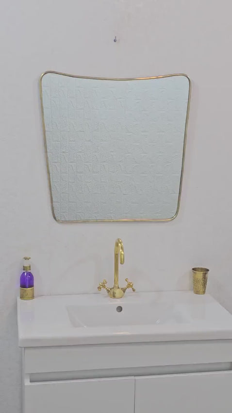 Curved Brass Mirror – Irregular Butterfly Wall Mirror, Antique Gold Bathroom Mirror