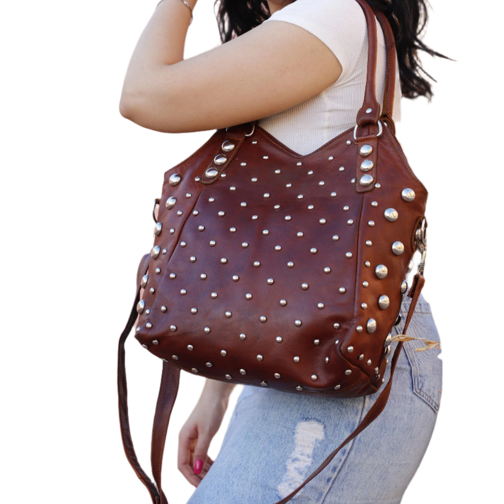 Dot Studded tote bag, Studded leather handbag, Polka dot Studded tote bag, Moroccan Black leather studded bag, gothic 