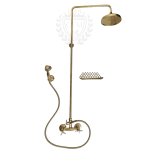 unlacquered brass shower system, antique brass shower, handmade brass shower, vintage bathroom fixture, boho bathroom decor, moroccan shower head, brass rain shower, exposed pipe shower, brass outdoor shower, garden shower set, luxury brass faucet, traditional bathroom hardware, rustic shower system, handmade bathroom fixture, solid brass shower head